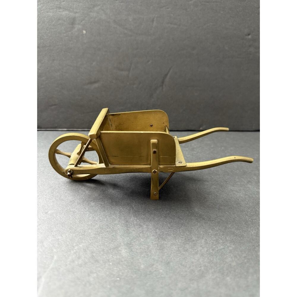 Vintage Brass Wheelbarrow Miniature MCM Mod Century Modern Decor Articulated